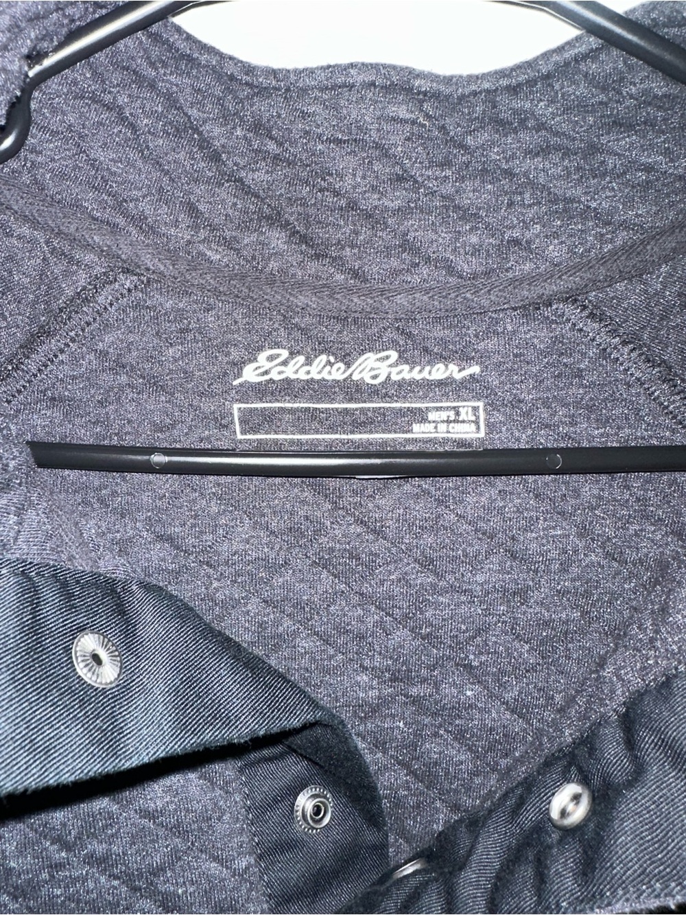 Eddie Bauer Black Quilted Snap-Button Pullover Sweatshirt - Picture 3 of 4